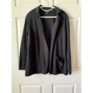 J Jill Wearever Black Collared Cardigan Knit Open Front MP Capsule Office